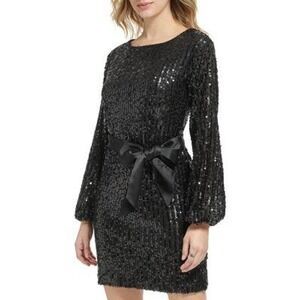 Womens Black Sequin Dress Long Sleeve Mini Party Cocktail Evening